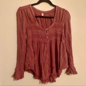 Free people burgundy button up flowy long sleeve